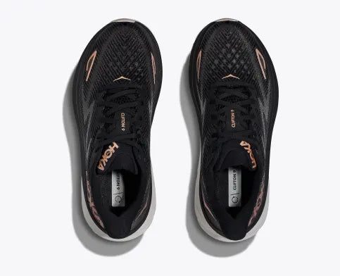 Hoka Clifton 9 black rose and gold  top view pair