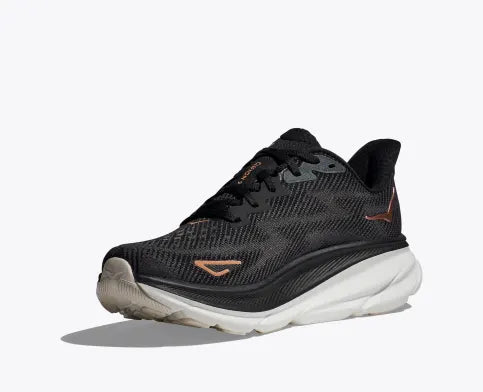 Hoka Clifton 9 black rose and gold medial view