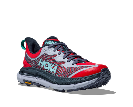 Hoka Mafate Speed men's trail running shoe red and grey side view side angled view
