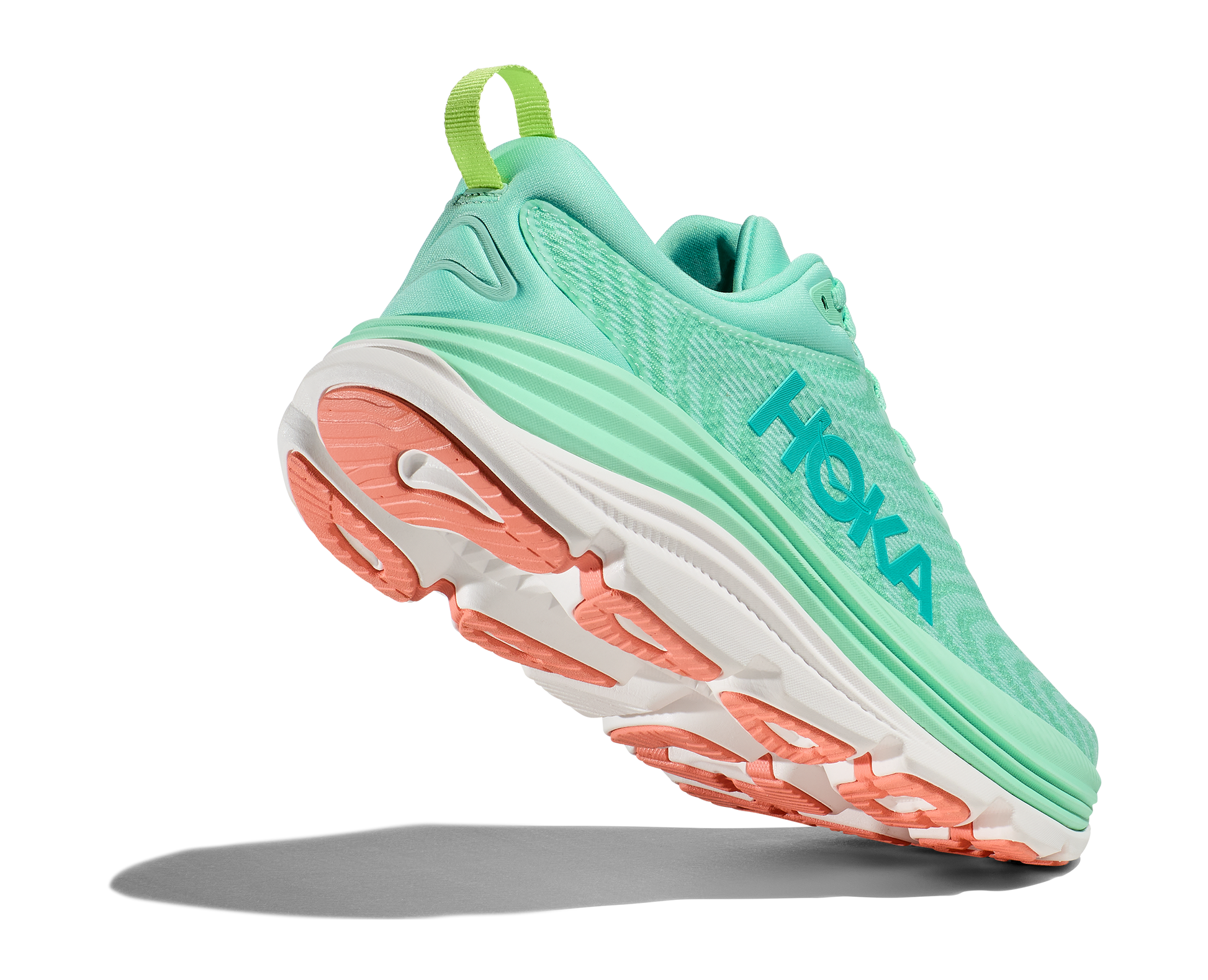 Hoka Women's Gaviota 5 stability running shoe teal rear heel raised