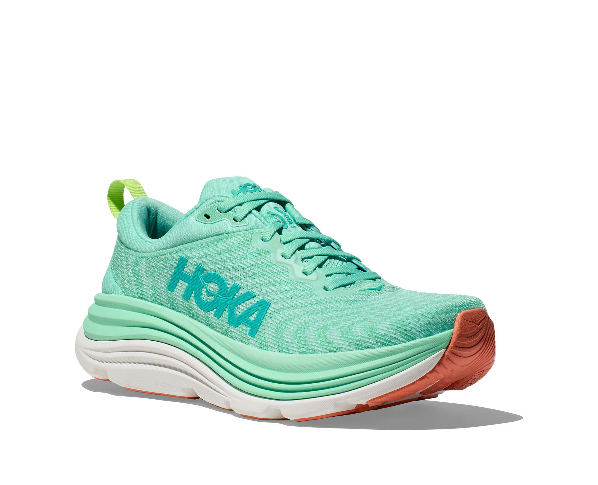 Hoka Women's Gaviota 5 stability running shoe teal front angled view