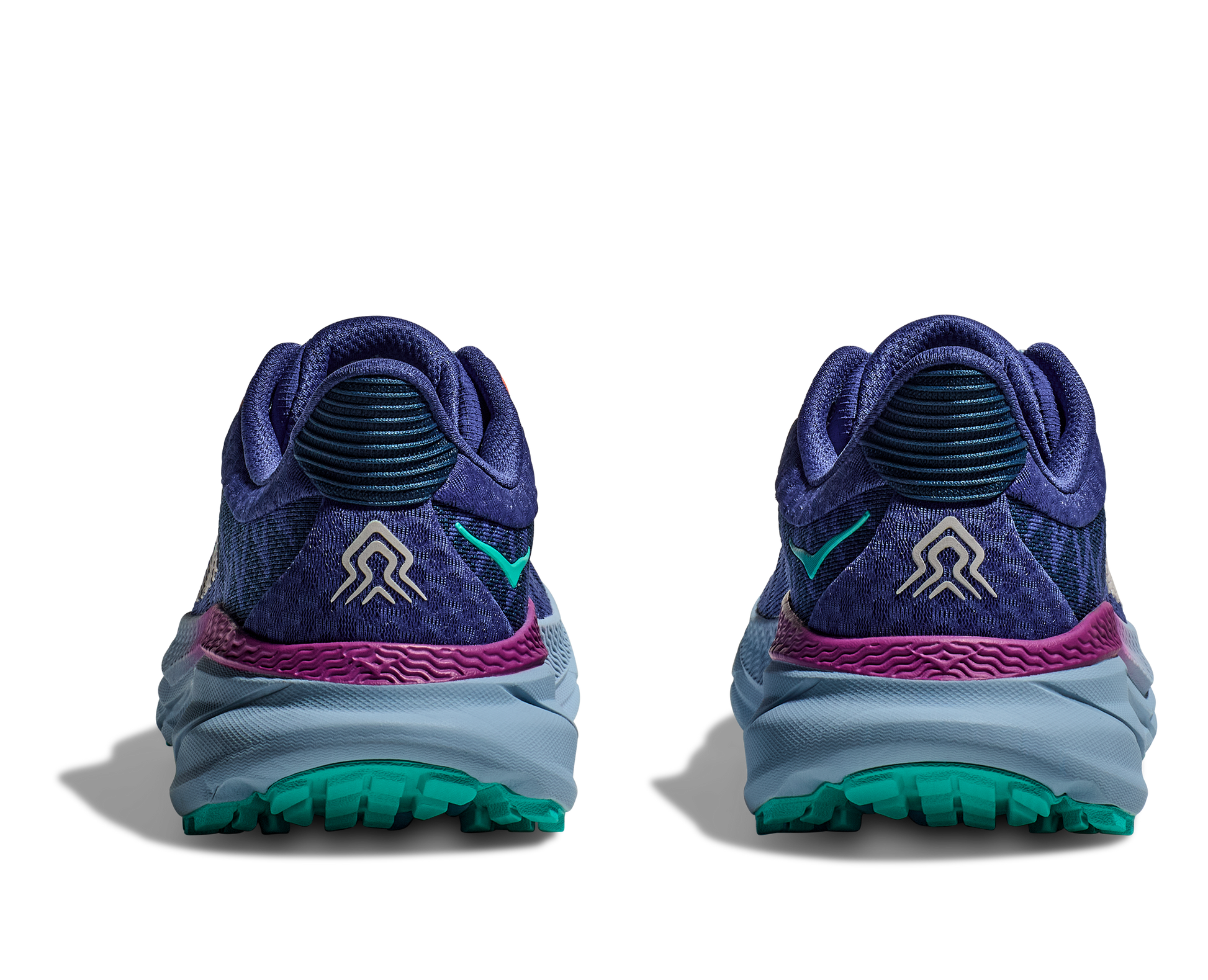 Hoka Women's Challenger 7 purple, blue, gray rear pair view