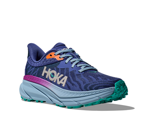 Hoka Women's Challenger 7 purple, blue, gray side front angled view