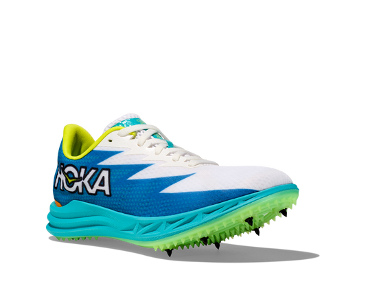 Hoka Crescendo MD spike, white, blue, green