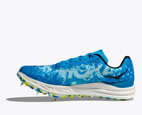 Hoka Crescendo XC spike white, blue, yellow