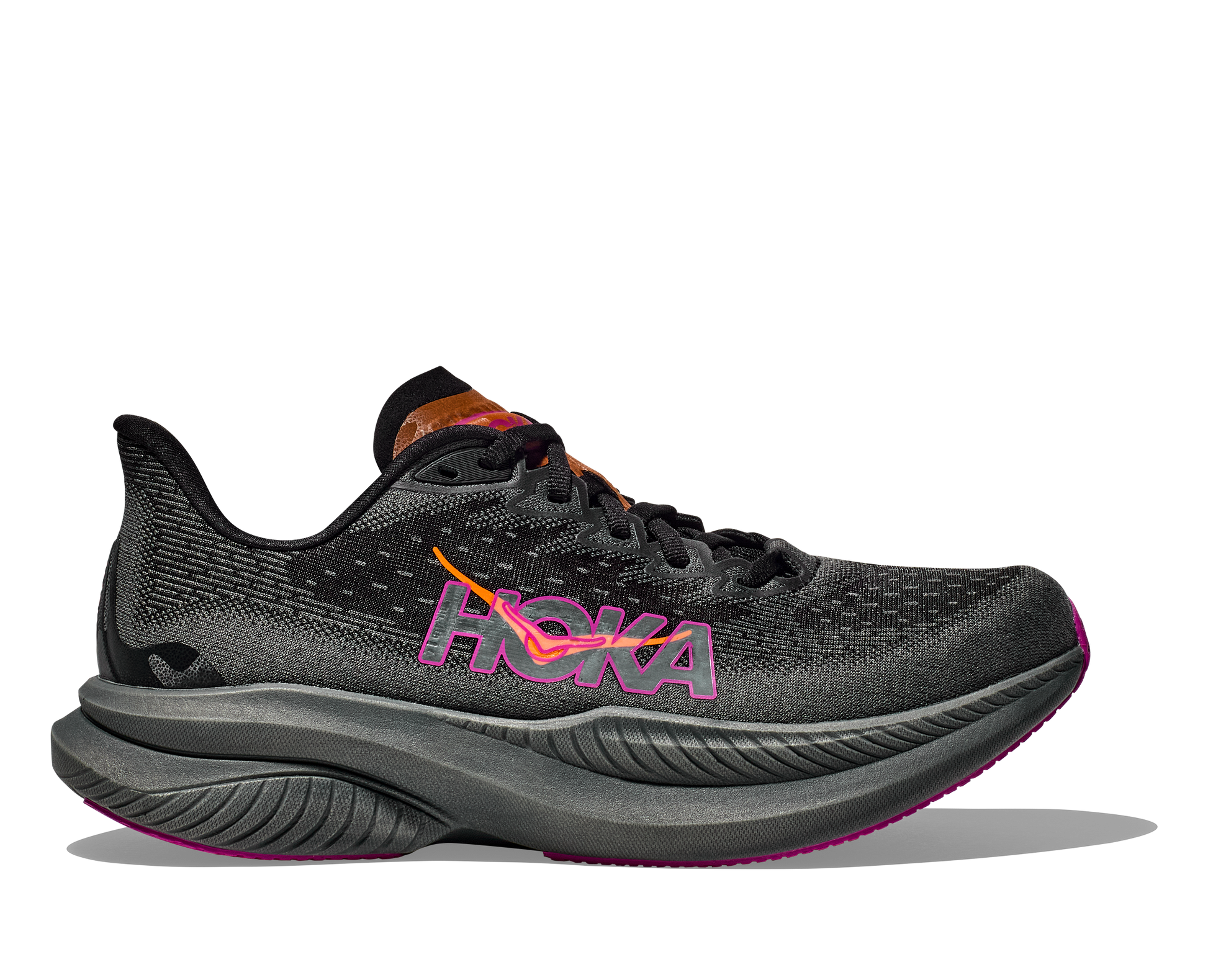 Hoka Women's Mach 6 black and fuschia side view