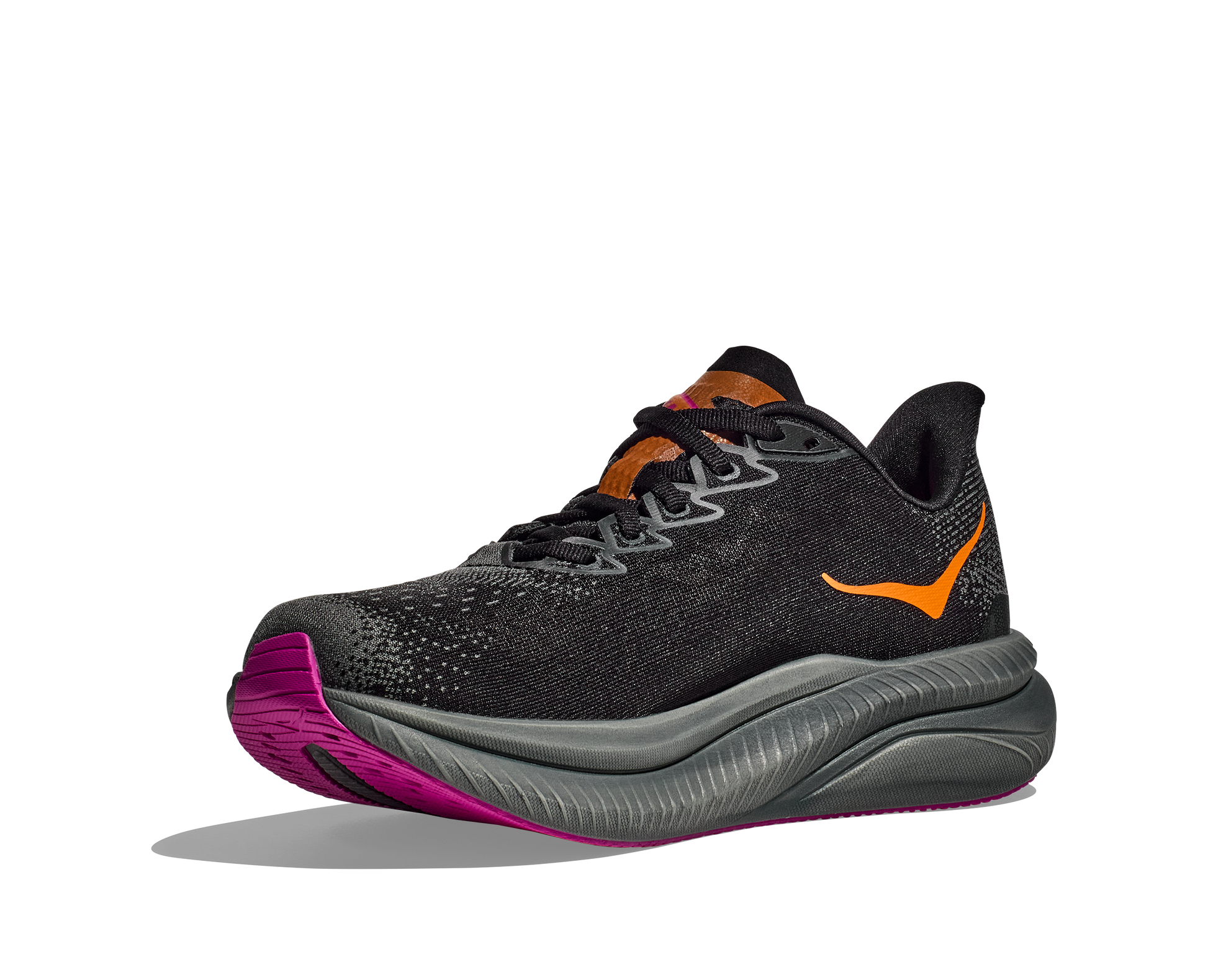 Hoka Women's Mach 6 black and fuschia medial view