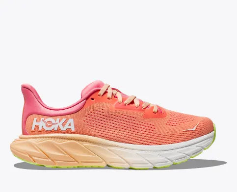 Hoka Women's Arahi 7 pink and white stability shoes