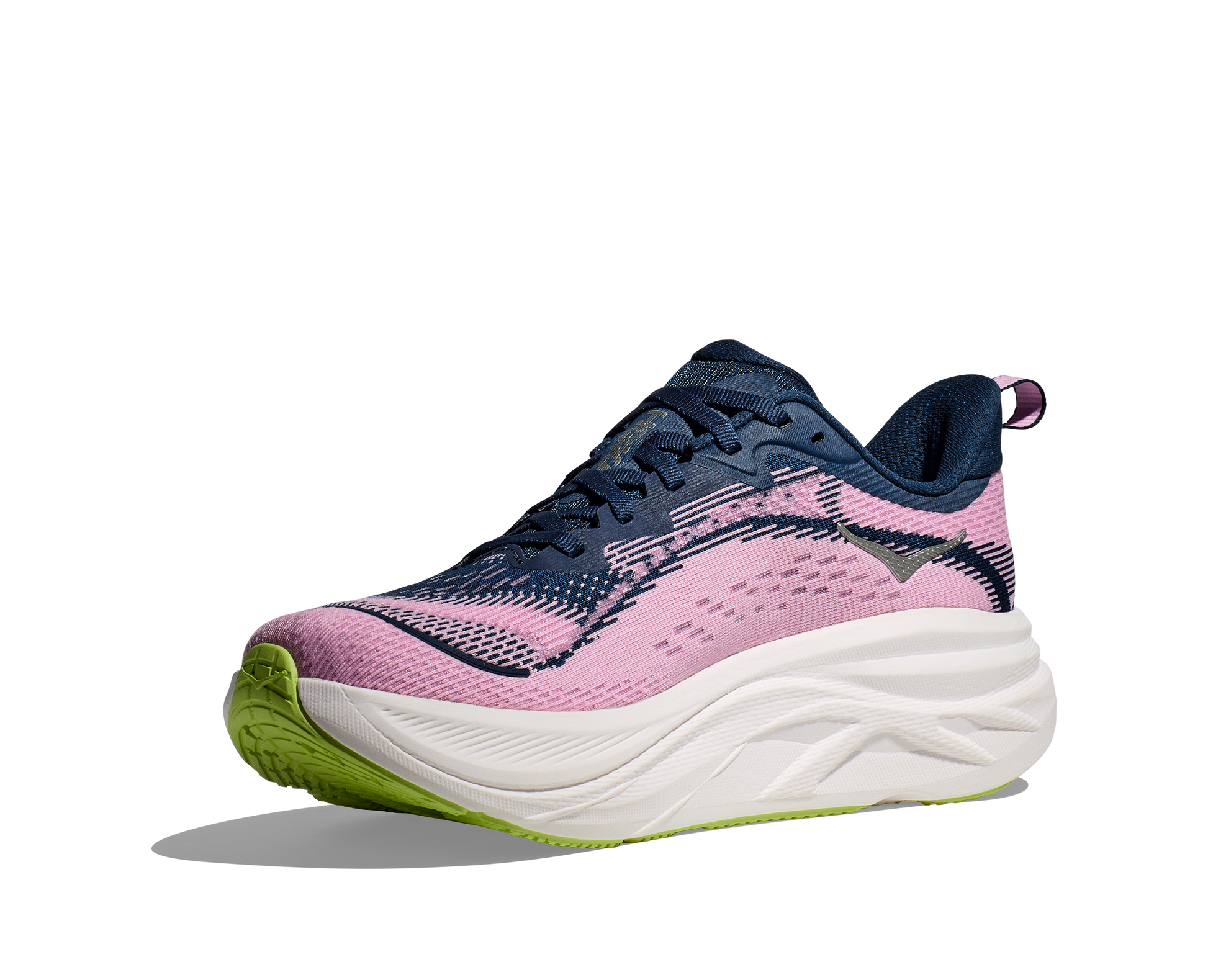 Hoka Women's Skyflow running shoe pink and blue medial view