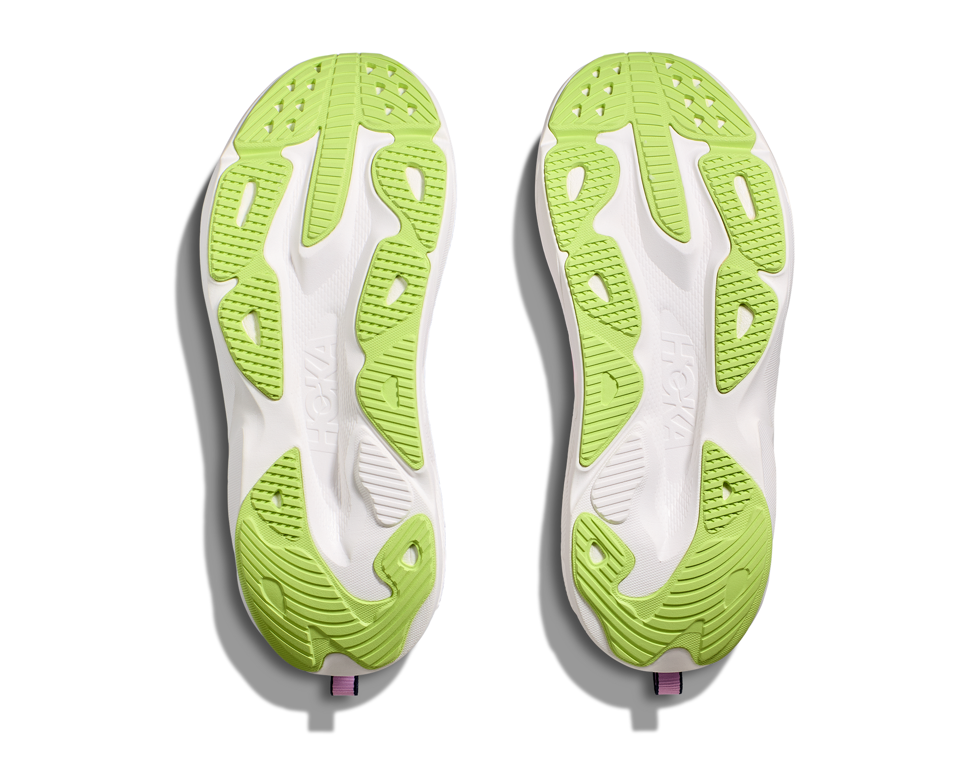 Hoka Women's Skyflow running shoe pink and blue outsole view