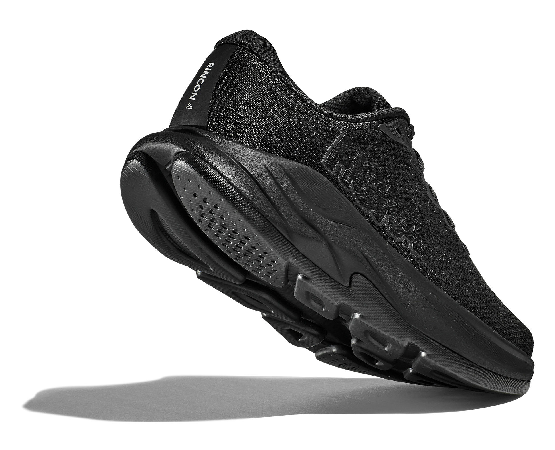 Hoka Rincon 4 women's running shoe black rear angled heel raised