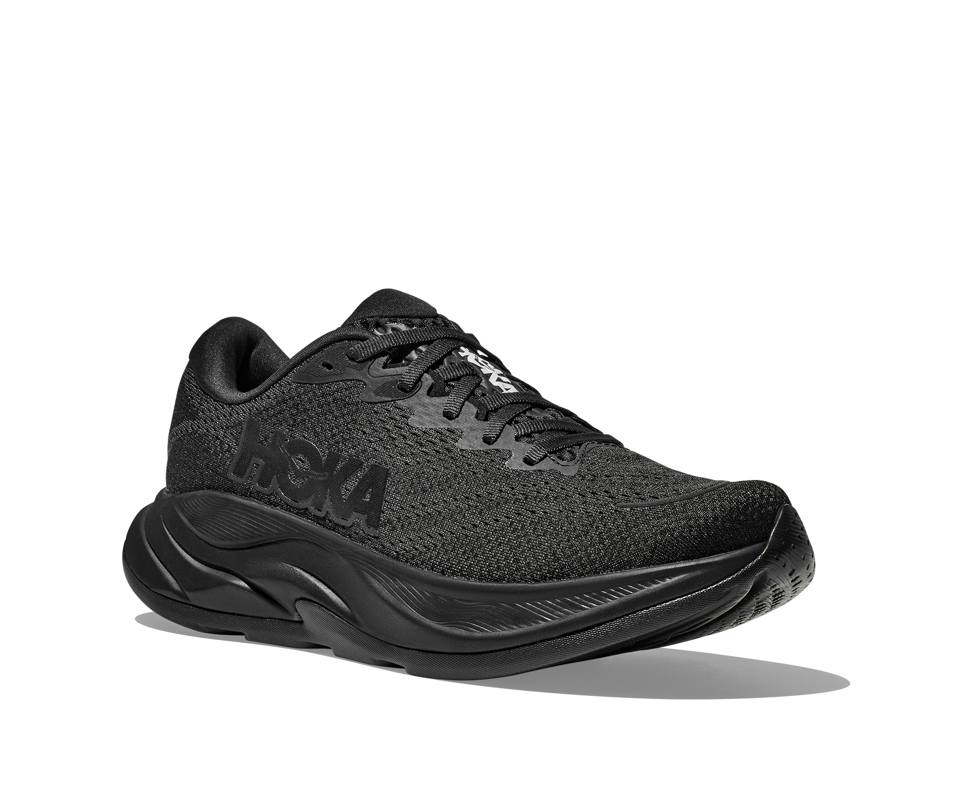 Hoka Rincon 4 women's running shoe black angled front side view