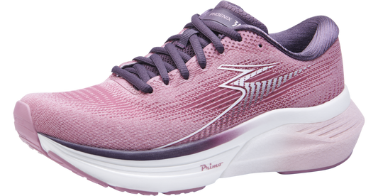 A pair of pink 361° women's running shoes with a white sole.