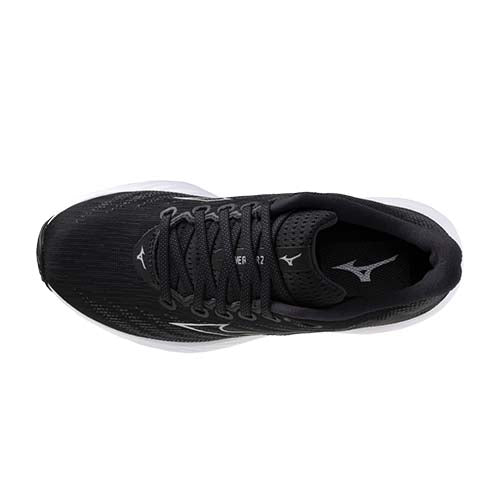 Mizuno Wave Rider 28 Wide running shoe women's black and white top view