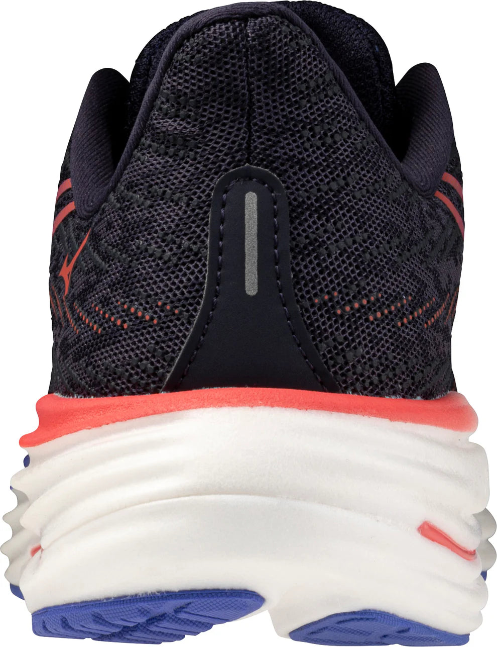 Black running shoe with white sole and red accents on a white background