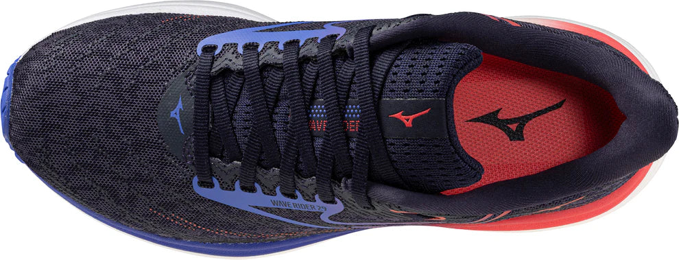 Black and red running shoe with visible brand logo on a white background