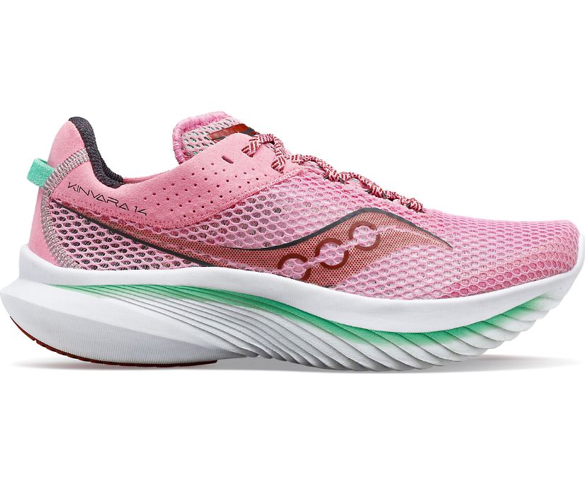 Saucony Kinvara 14 women's lightweight road running shoe, pink and white
