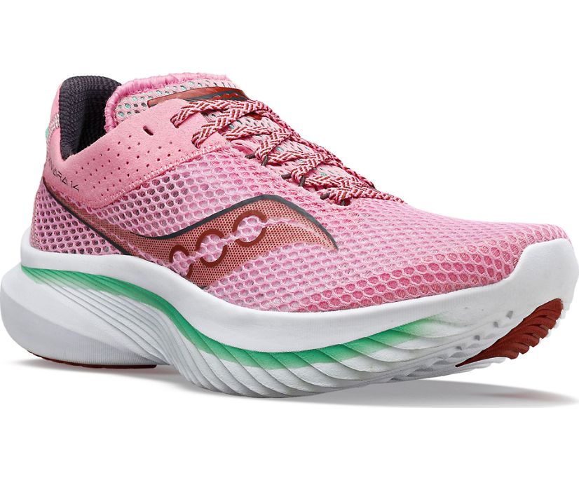 Saucony Kinvara 14 women's lightweight road running shoe, pink and white