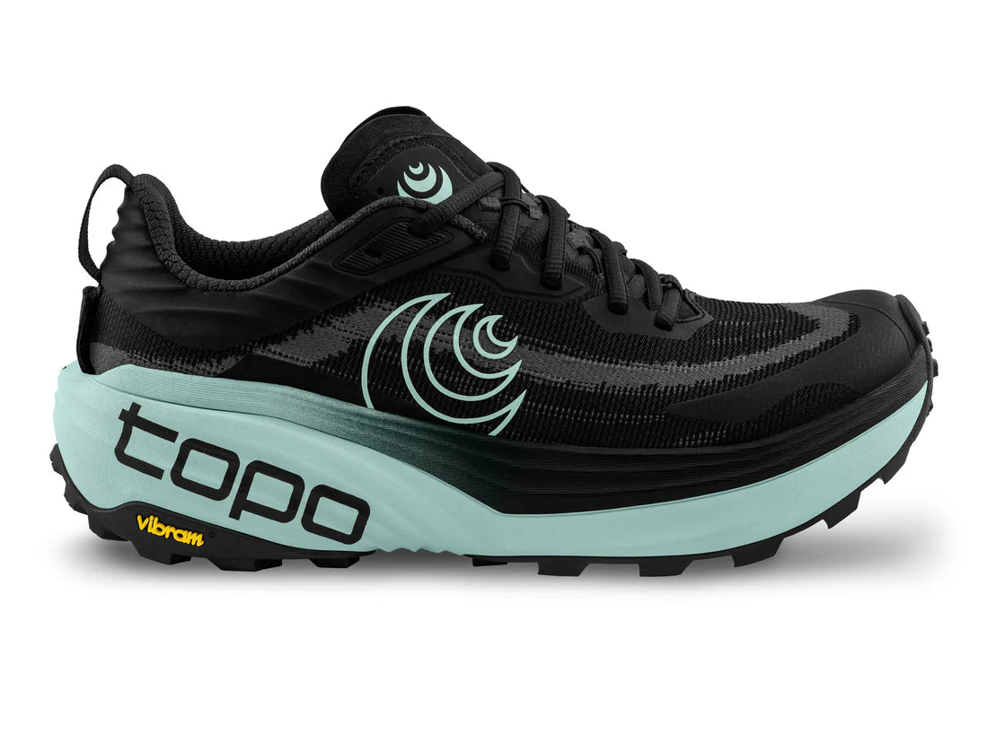 Black and mint Topo trail running shoe
