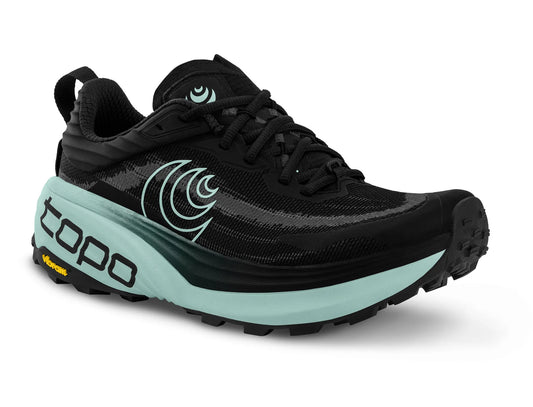 Black and mint Topo trail running shoe