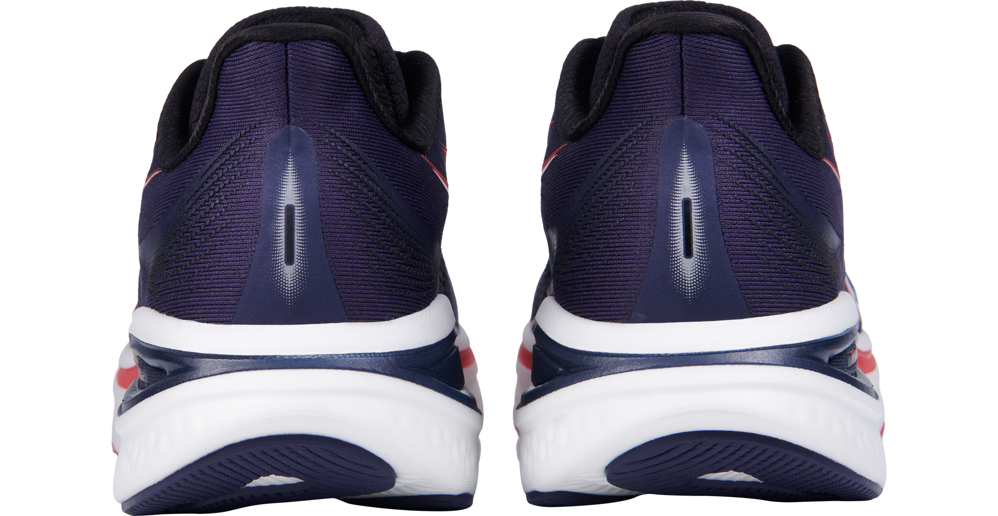 361° women's Meraki 6 running shoe dark purple, red, white ear view pair