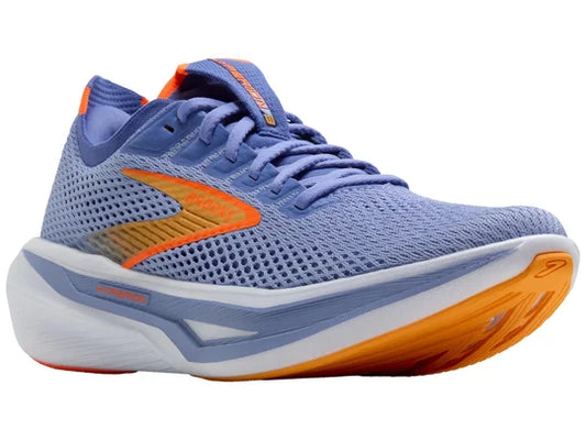 Purple and orange running shoe on a white background