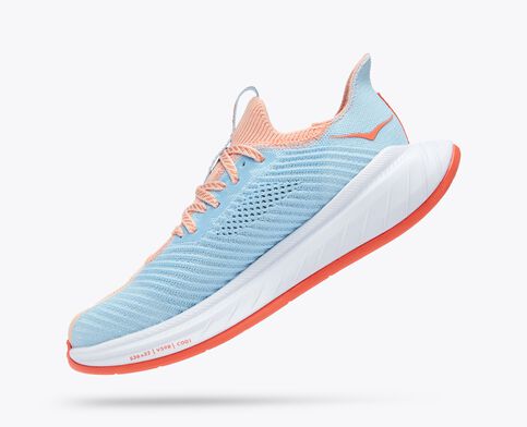 Hoka Carbon X3 women's carbon plated running shoe light pink, light blue