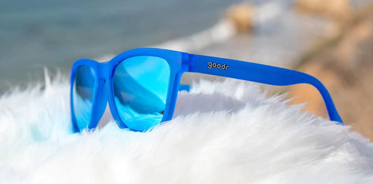 Goodr sunglasses Falkor's Fever Dream blue with blue mirrored lens