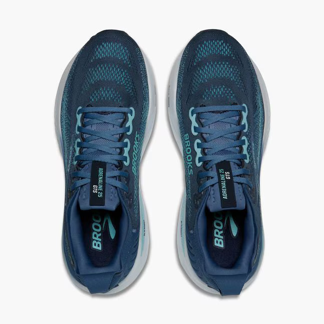 Brooks Men's Adrenaline GTS 25 men's stability running shoe, blue, green, white. 