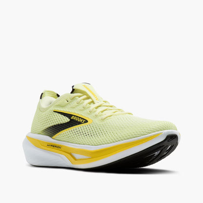 Light yellow running shoe with yellow accents on a white background