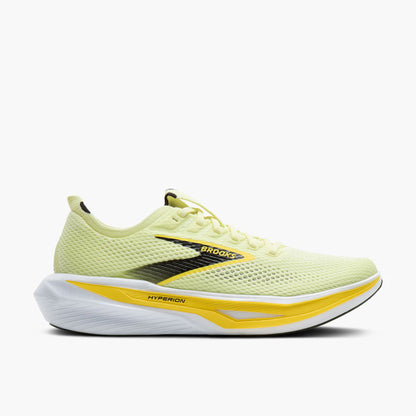 Light yellow running shoe with yellow sole and Brooks logo on a white background