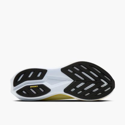 Sole of a running shoe with 'Brooks' branding on a white background
