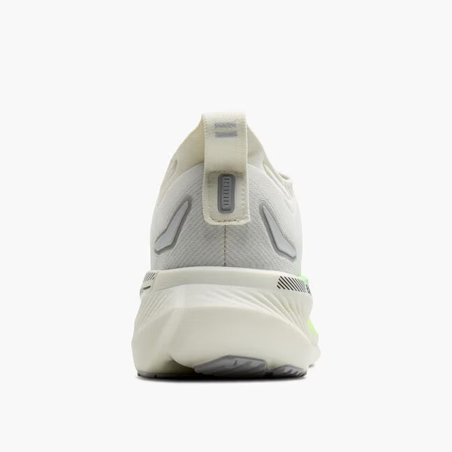 White athletic shoe with gray accents on a white background
