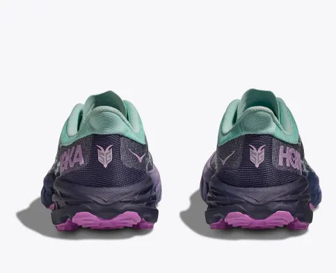 Hoka women's Speedgoat 5 wide fit trail running shoe black, purple, light blue