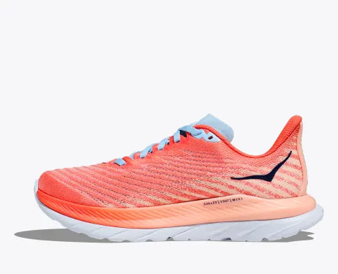 Hoka women's Mach 5 running shoes pink, white, light blue