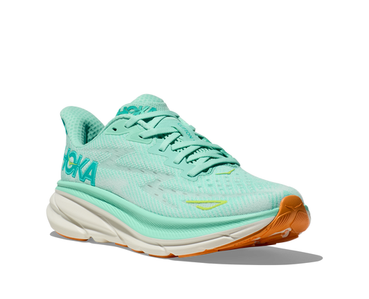 Hoka Women's Clifton 9 light green medial angled view