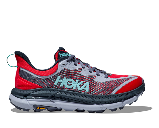 Hoka Mafate Speed men's trail running shoe red and grey side view