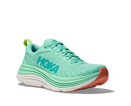 Hoka Women's Gaviota 5 stability running shoe teal front angled view