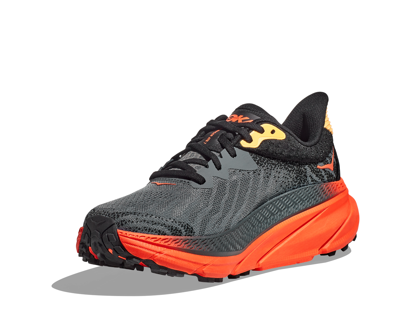 Hoka Men's Challenger 7 black, orange, gray, yellow multi terrain running shoe
