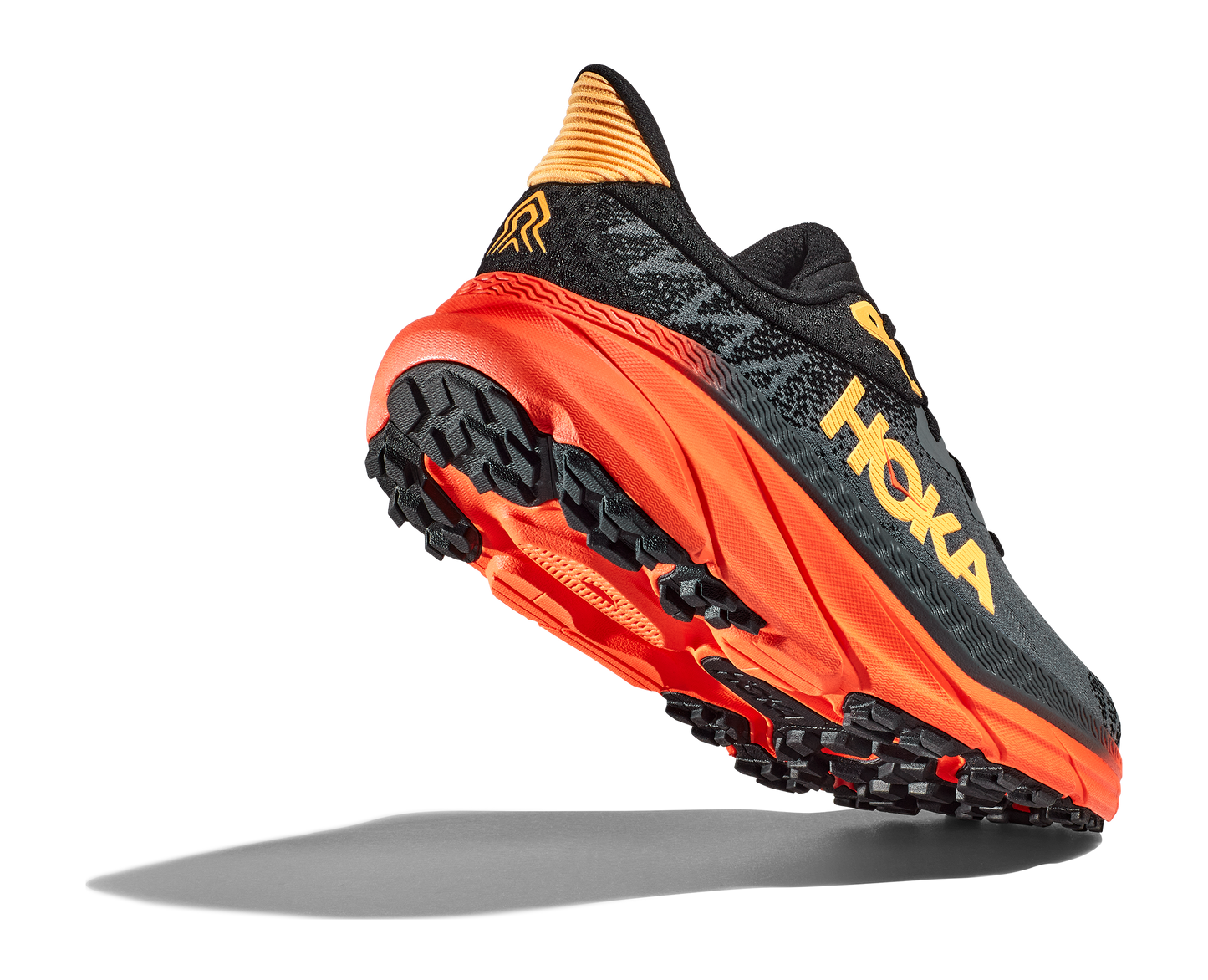 Hoka Men's Challenger 7 black, orange, gray, yellow multi terrain running shoe