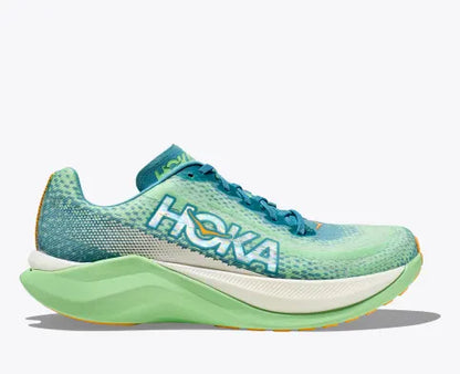Hoka Men's Mach X green and white racing and training shoe