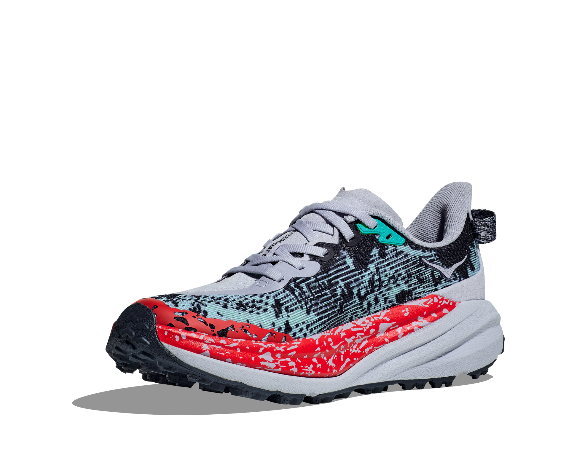 Hoka  Speedgoat 6 grey, red, blue  medial view