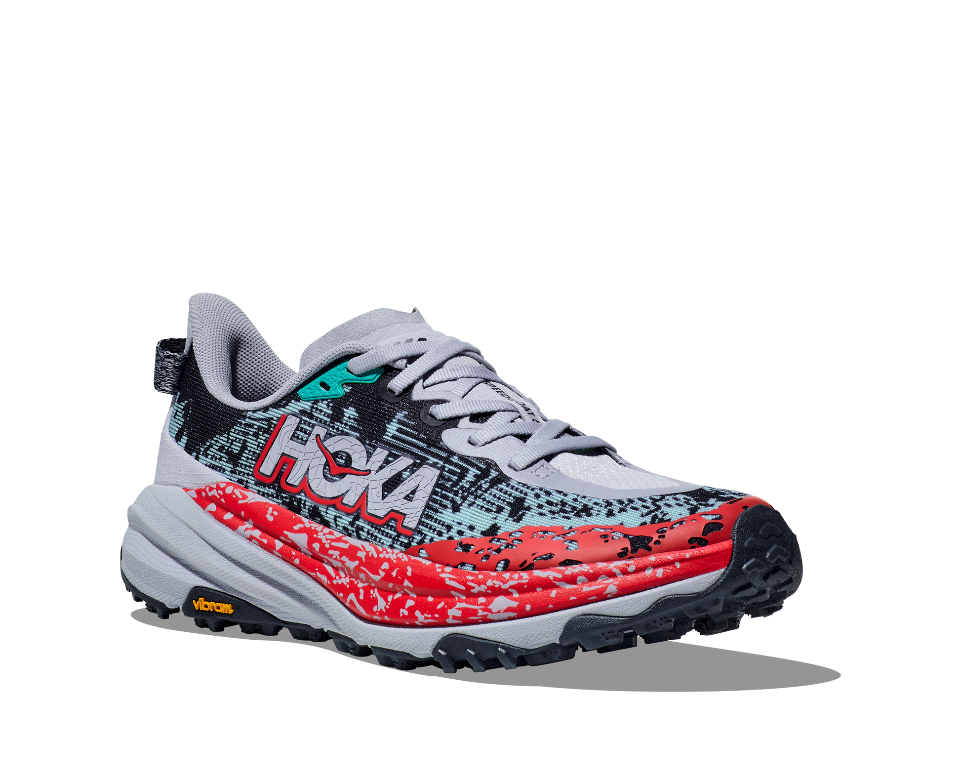 Hoka  Speedgoat 6 grey, red blue side front view