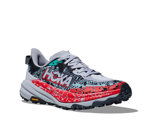 Hoka  Speedgoat 6 grey, red blue side front view