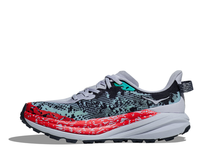 Hoka  Speedgoat 6 grey, red, blue  medial view