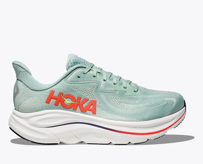 Hoka Clifton 10 men's  Light blue running shoe with red 'Hoka' logo on a white background