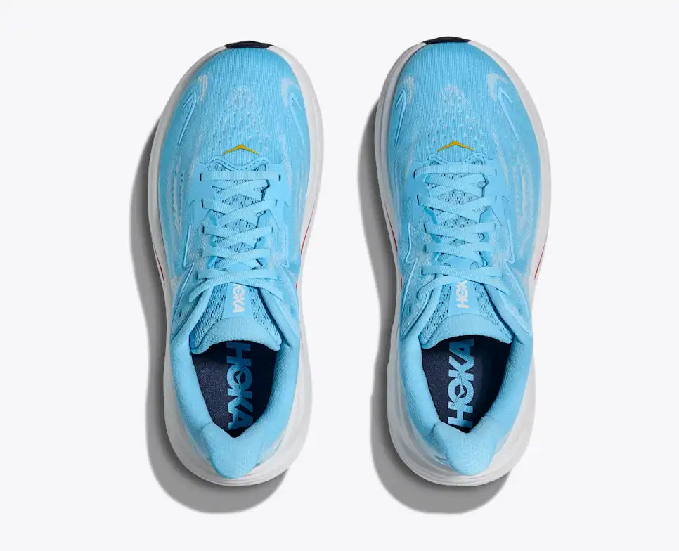 Pair of blue running shoes on a white background