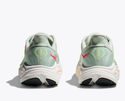 Light blue running shoes with a red swoosh logo on a white background