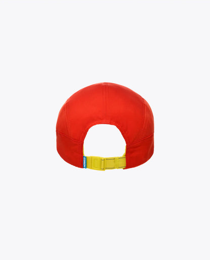 Hoka habanero run cap with 'Hoka' logo on a white background rear view with yellow strap