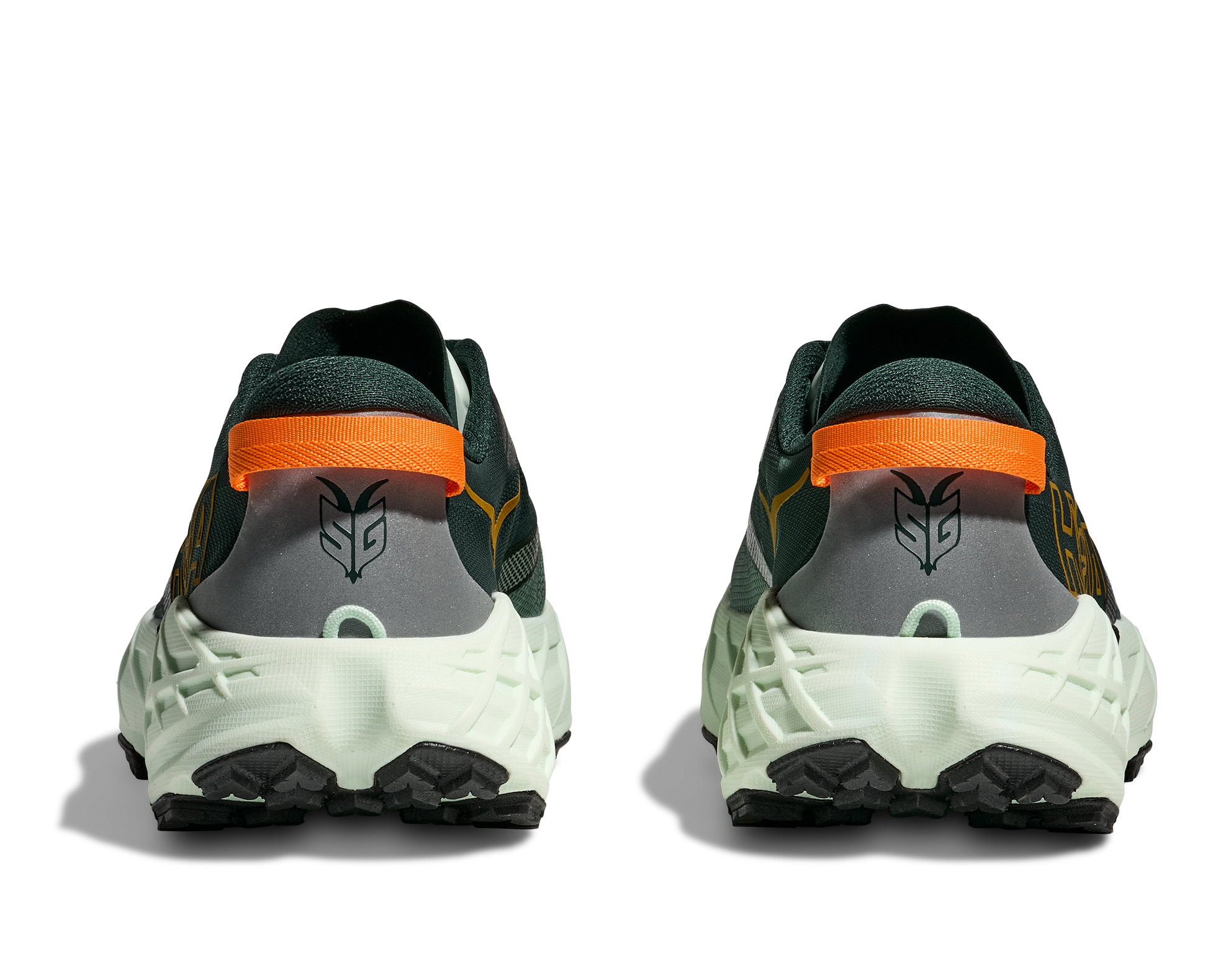 Pair of running shoes with orange accents on a white background
